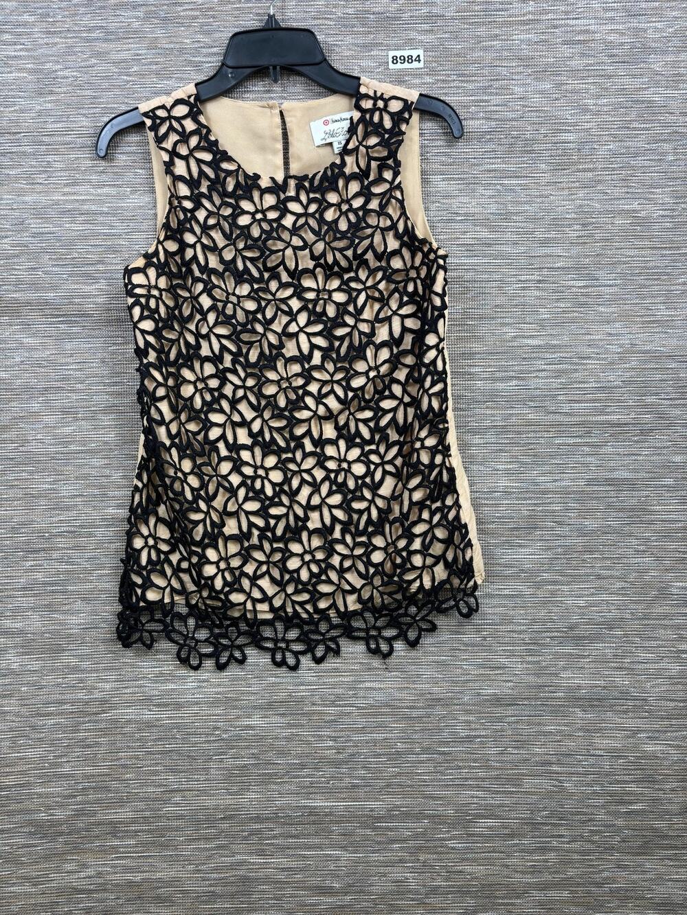Lela Rose Blouse Womens XS Black Floral Lace Overlay Sleeveless Lined Top